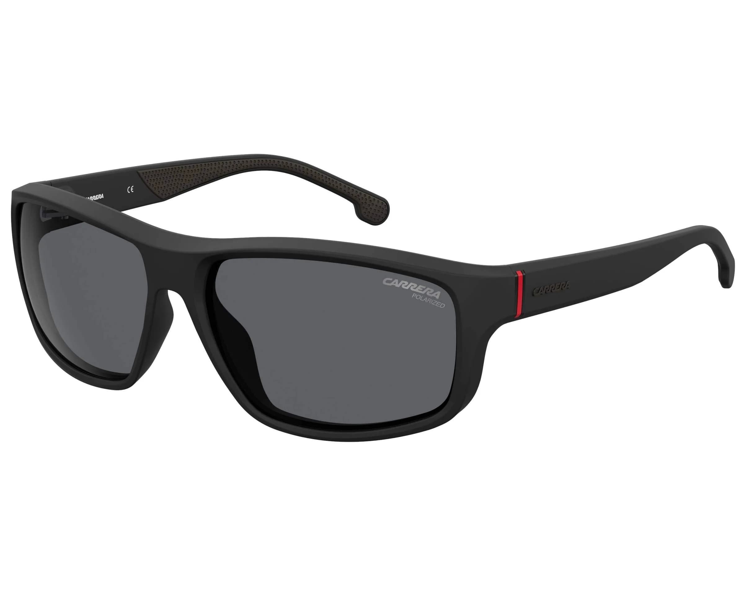 Carrera Men's Rectangular Polarized Sunglasses 61mm (2.40 in) | Matte Black Full-Rim — Black / Grey Blue