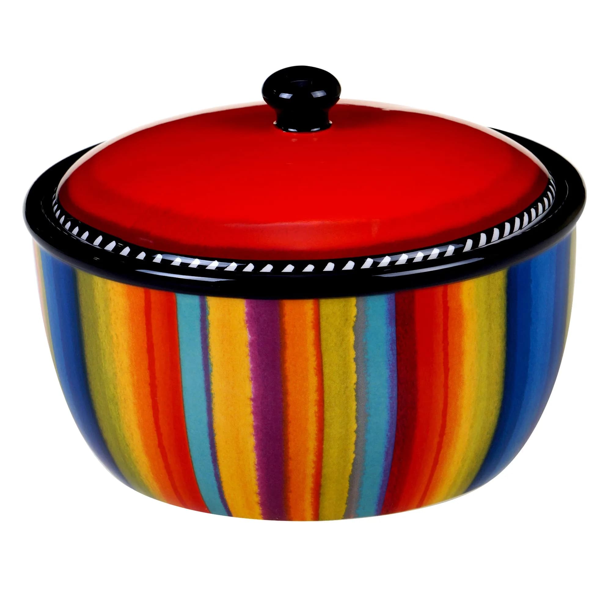 Certified International Sierra 8.25" Ceramic Bean Pot with Lid 72 oz | Vibrant Mexican-Inspired Serveware