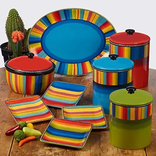 Certified International Sierra 8.25" Ceramic Bean Pot with Lid 72 oz | Vibrant Mexican-Inspired Serveware thumbnail 2
