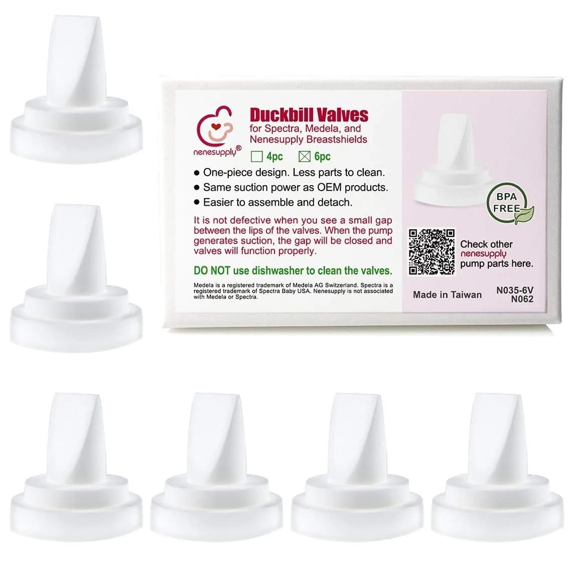 Nenesupply Duckbill Valves for Medela & Spectra Pumps - 6 pc White | BPA-Free Silicone for Consistent Suction — 6 pc White
