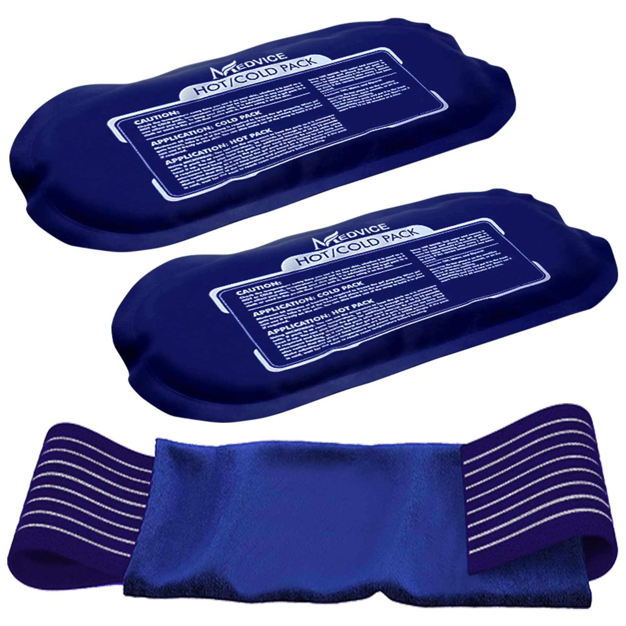MEDVICE Reusable Hot and Cold Ice Packs with Strap, 3-Piece Set, Joint Pain Relief 25cm (10" L) | Flexible & Adjustable for Full Body Support