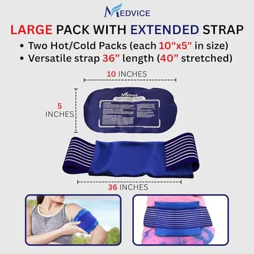 MEDVICE Reusable Hot and Cold Ice Packs with Strap, 3-Piece Set, Joint Pain Relief 25cm (10" L) | Flexible & Adjustable for Full Body Support thumbnail 2