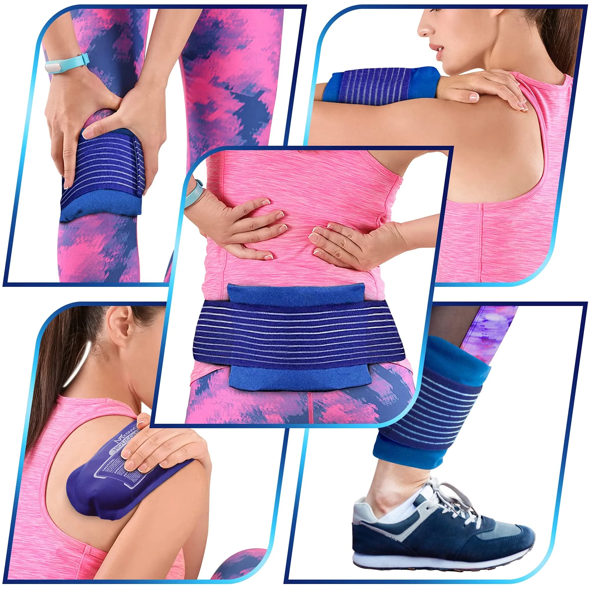 MEDVICE Reusable Hot and Cold Ice Packs with Strap, 3-Piece Set, Joint Pain Relief 25cm (10" L) | Flexible & Adjustable for Full Body Support - view 4