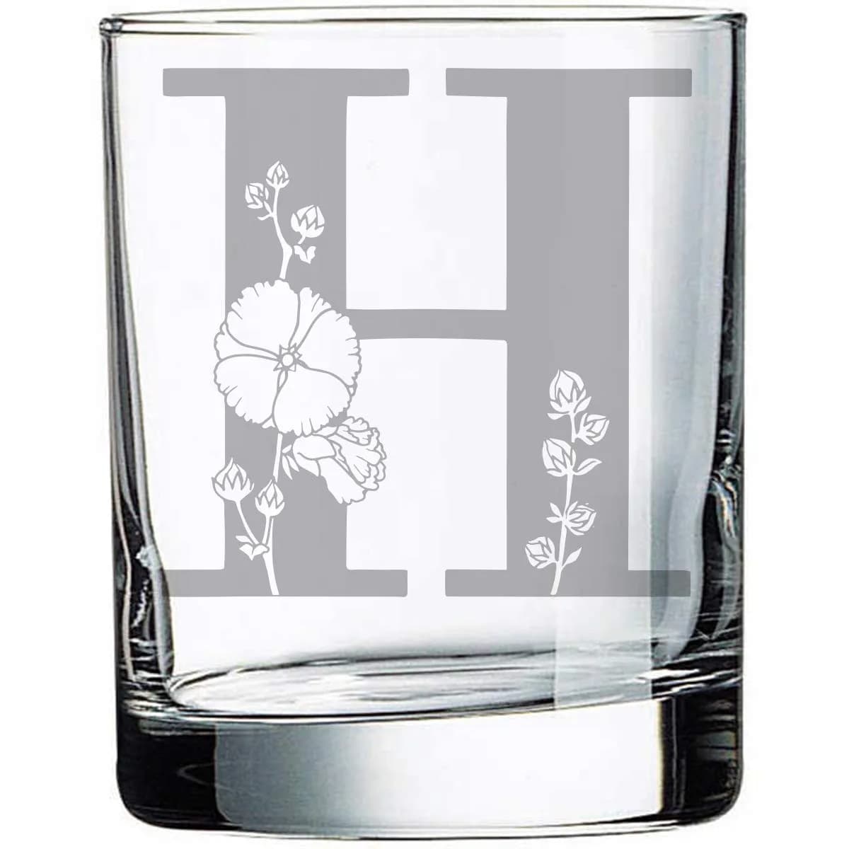 Alankathy Mug Floral Monogram Rock Glass Whiskey Flower Wine 10oz | Elegant & Permanent Etched Design