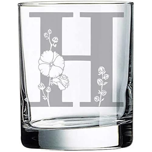Alankathy Mug Floral Monogram Rock Glass Whiskey Flower Wine 10oz | Elegant & Permanent Etched Design thumbnail 1