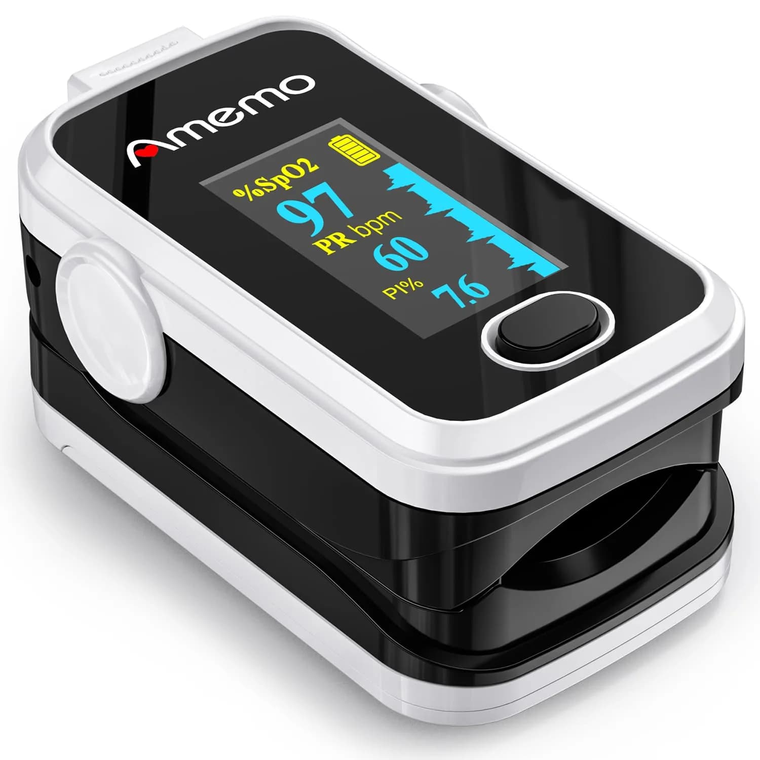Amemo Blood Oxygen Monitor Fingertip OLED Display | Accurate, Durable & Easy to Use — White