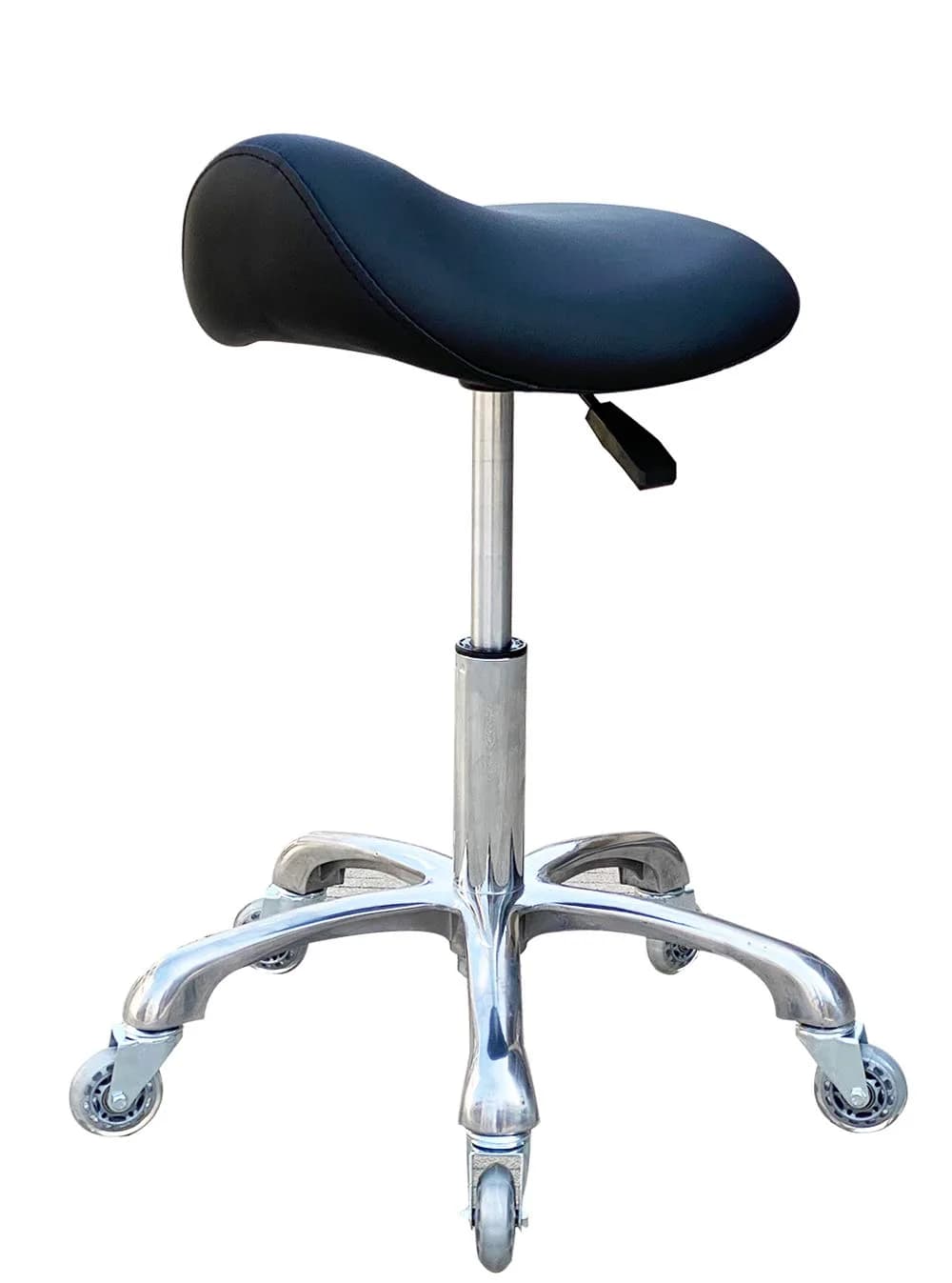 FRNIAMC Saddle Stool with Wheels | Ergonomic Swivel Height Adjustable for Clinic & Salon (Black)