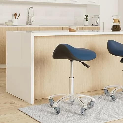 FRNIAMC Saddle Stool with Wheels | Ergonomic Swivel Height Adjustable for Clinic & Salon (Black) thumbnail 2