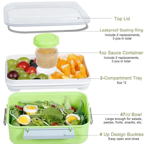 shopwithgreen 47oz Salad Lunch Container To Go | 3 Pack Food Storage & Bento Boxes, Microwave & Dishwasher Safe thumbnail 2