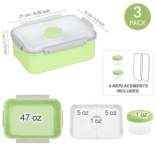 shopwithgreen 47oz Salad Lunch Container To Go | 3 Pack Food Storage & Bento Boxes, Microwave & Dishwasher Safe thumbnail 3