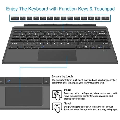 Arteck Bluetooth Keyboard for Microsoft Surface Pro 7/6/5/4/3 | Ultra-Slim Portable Wireless Keyboard with Touchpad thumbnail 3