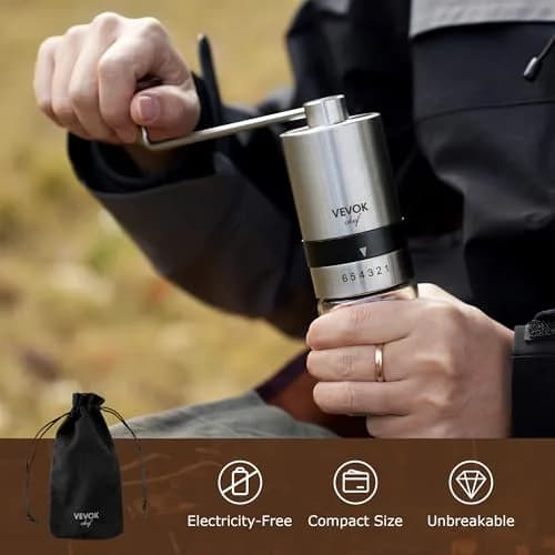 VEVOK CHEF Manual Coffee Grinder Stainless Steel Burr Grinder 48g | 6 Adjustable Settings for Home & Travel thumbnail 4