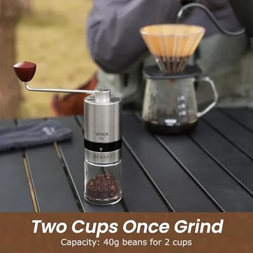 VEVOK CHEF Manual Coffee Grinder Stainless Steel Burr Grinder 48g | 6 Adjustable Settings for Home & Travel thumbnail 5