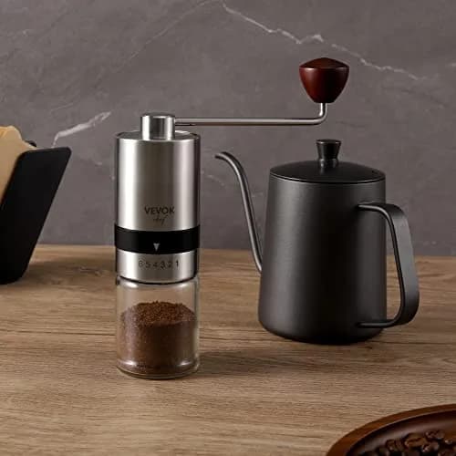 VEVOK CHEF Manual Coffee Grinder Stainless Steel Burr Grinder 48g | 6 Adjustable Settings for Home & Travel thumbnail 7