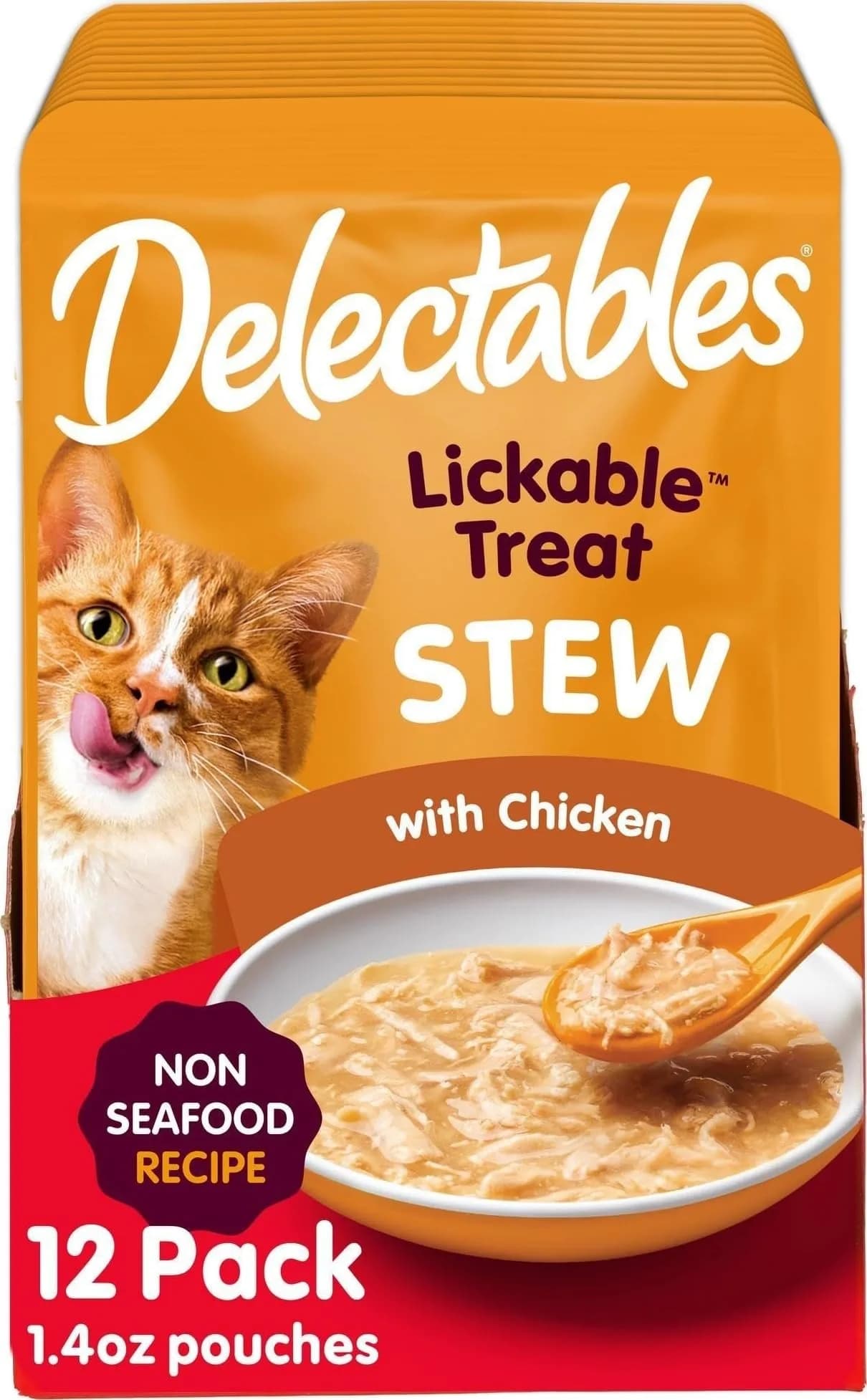 Delectables Lickable Treat Stew Real Chicken Wet Cat Treat 1.4oz Pouch, 12ct | Hydrating Food Topper for Picky Eaters - main product image