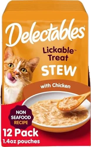 Delectables Lickable Treat Stew Real Chicken Wet Cat Treat 1.4oz Pouch, 12ct | Hydrating Food Topper for Picky Eaters thumbnail 1