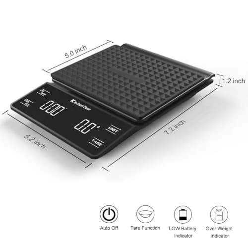 K KitchenTour Digital Coffee Scale with Timer 3kg (6.6lb) | High Precision 0.1g Graduation thumbnail 2