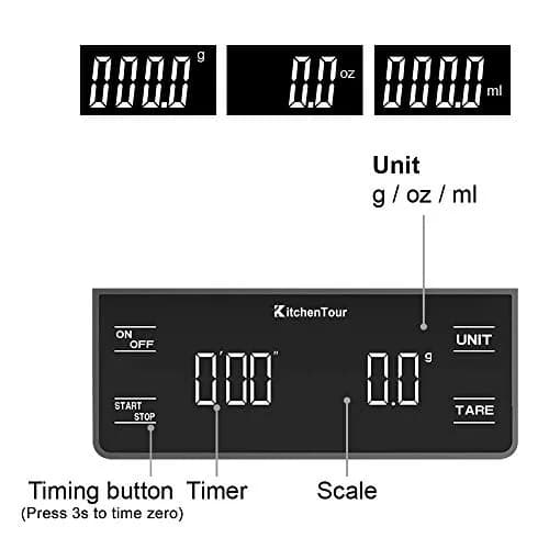 K KitchenTour Digital Coffee Scale with Timer 3kg (6.6lb) | High Precision 0.1g Graduation thumbnail 3