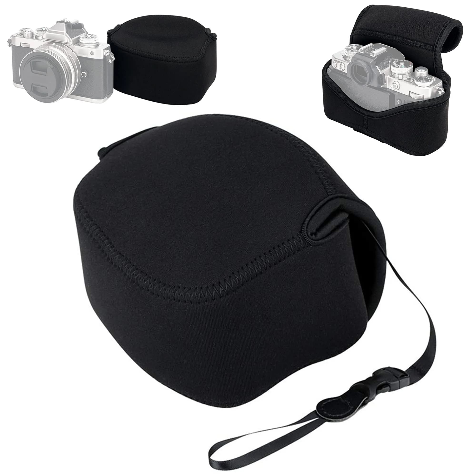 JJC Soft Neoprene Camera Case Pouch for Fujifilm GFX100RF with Original Lens Hood | Water-Resistant Protective Storage — Within 4.98x3.68x3.62"
