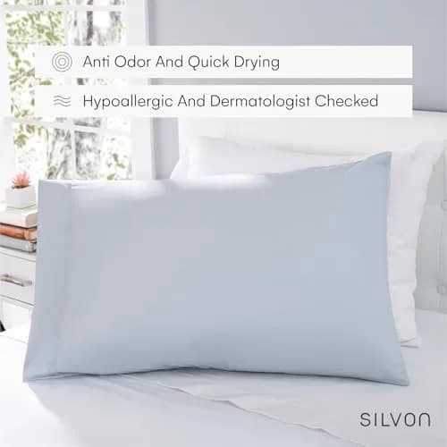 Silvon Silver Infused Pillowcase for Acne Prone Skin, Standard Sky/Blue | Organic Supima Cotton thumbnail 4