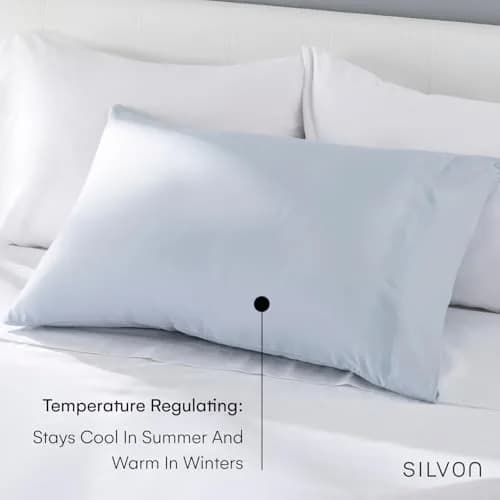 Silvon Silver Infused Pillowcase for Acne Prone Skin, Standard Sky/Blue | Organic Supima Cotton thumbnail 5