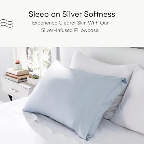 Silvon Silver Infused Pillowcase for Acne Prone Skin, Standard Sky/Blue | Organic Supima Cotton thumbnail 2
