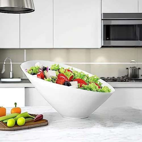 Yesland 24oz White Ceramic Serving Bowls Set of 2 | Angled Salad Pasta Bowls for Kitchen & Restaurant Use thumbnail 4