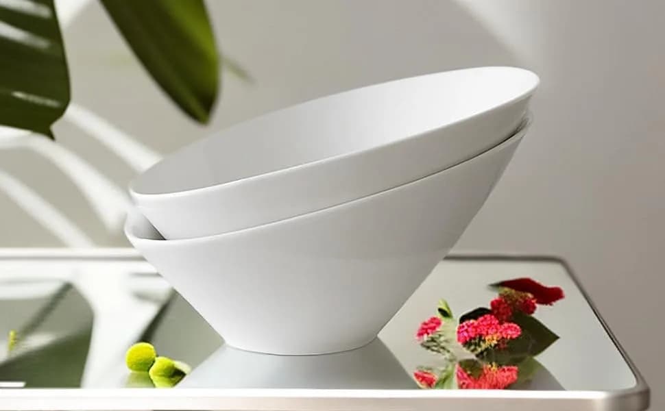 Yesland 24oz White Ceramic Serving Bowls Set of 2 | Angled Salad Pasta Bowls for Kitchen & Restaurant Use thumbnail 7