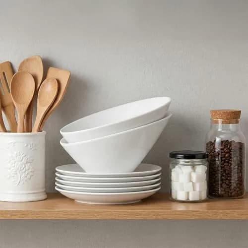 Yesland 24oz White Ceramic Serving Bowls Set of 2 | Angled Salad Pasta Bowls for Kitchen & Restaurant Use thumbnail 10