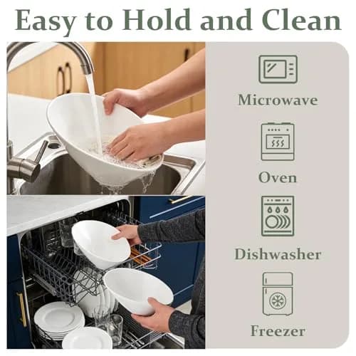 Yesland 24oz White Ceramic Serving Bowls Set of 2 | Angled Salad Pasta Bowls for Kitchen & Restaurant Use thumbnail 3