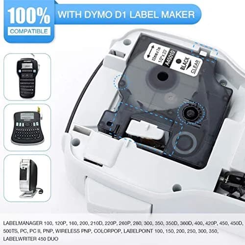 LabelPros Compatible Dymo D1 Label Tape 12mm (0.47 Inch) x 7m (23 Feet) — 8-Pack | Black on Clear/White/Red/Yellow/Green/Silver/Gold on Black thumbnail 2