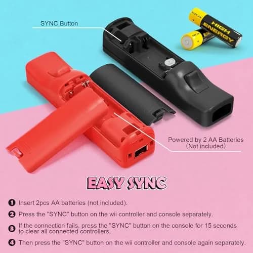 PGYFDAL Wii Remote Controller 2 Pack Black and Red | Bluetooth Wireless Gamepad with Nunchuk & Silicone Case thumbnail 4