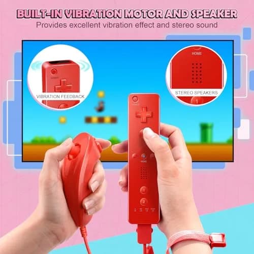 PGYFDAL Wii Remote Controller 2 Pack Black and Red | Bluetooth Wireless Gamepad with Nunchuk & Silicone Case thumbnail 5