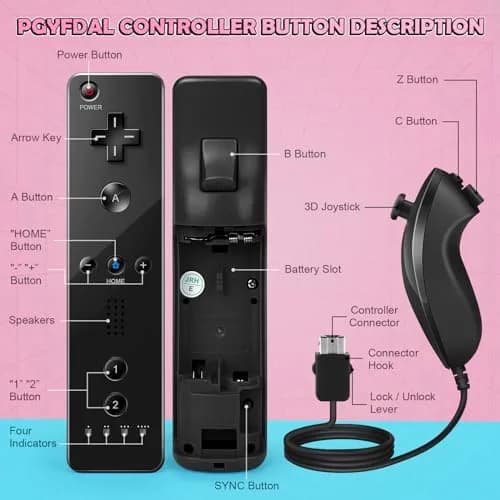 PGYFDAL Wii Remote Controller 2 Pack Black and Red | Bluetooth Wireless Gamepad with Nunchuk & Silicone Case thumbnail 6