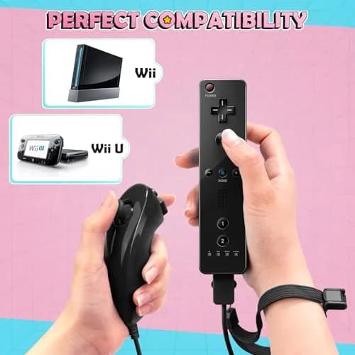 PGYFDAL Wii Remote Controller 2 Pack Black and Red | Bluetooth Wireless Gamepad with Nunchuk & Silicone Case thumbnail 3