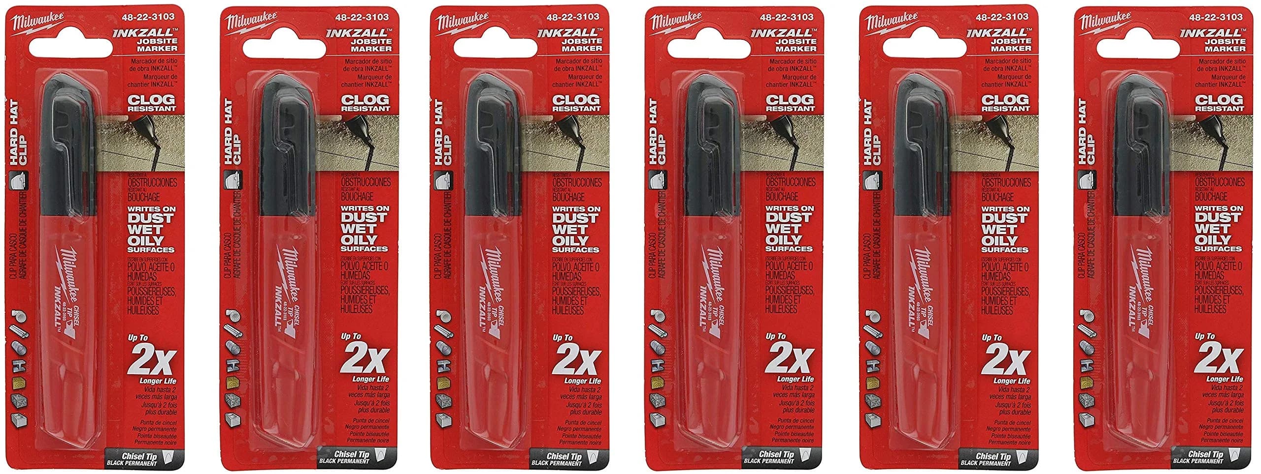 MAKABAKA Inkzall Chisel Tip Permanent Marker 6 Pack | Water & Dust Resistant, 1 Count (Pack of 6)