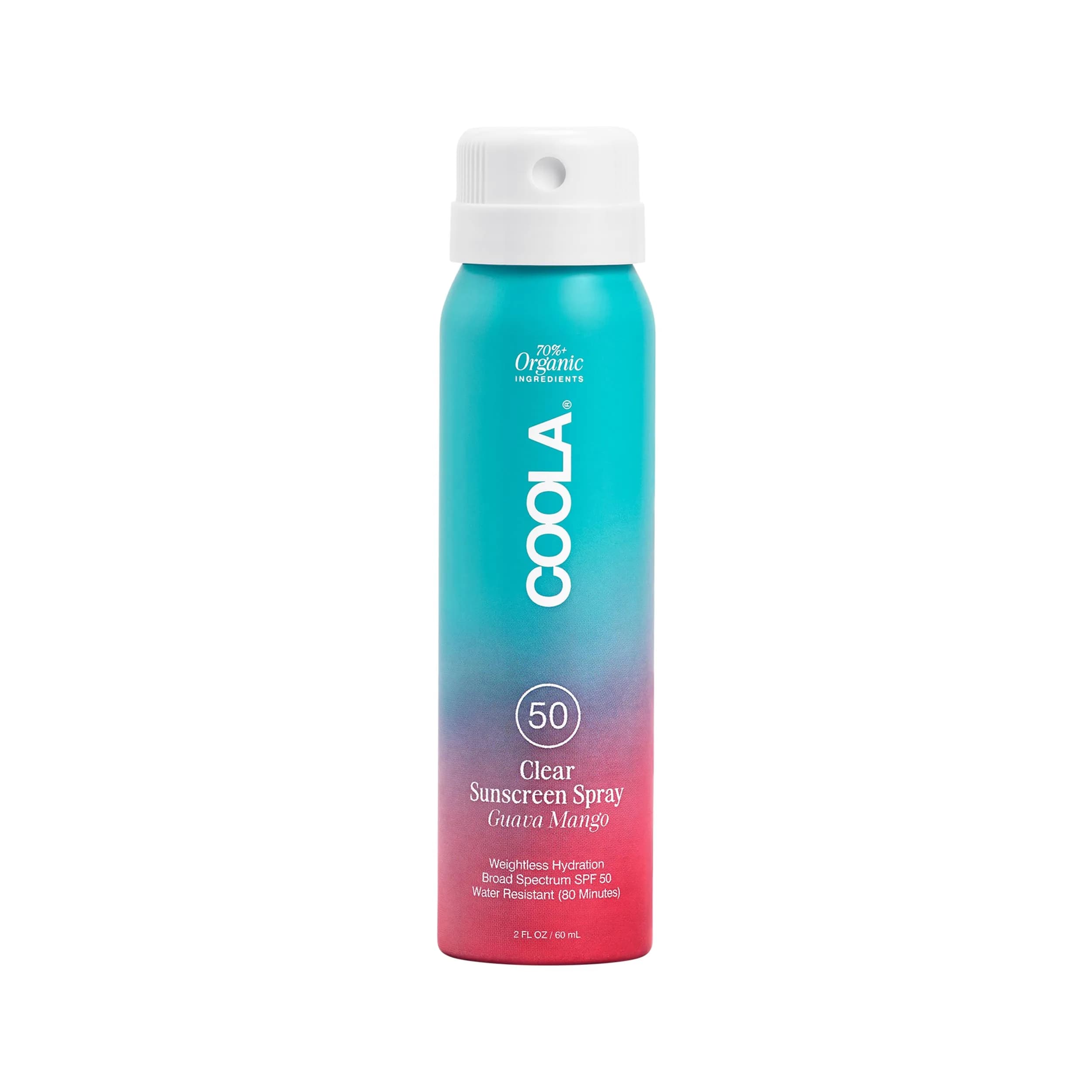 COOLA Clear Sunscreen Spray SPF 50 | Organic, Water-Resistant, Guava Mango Scent, 2 fl oz