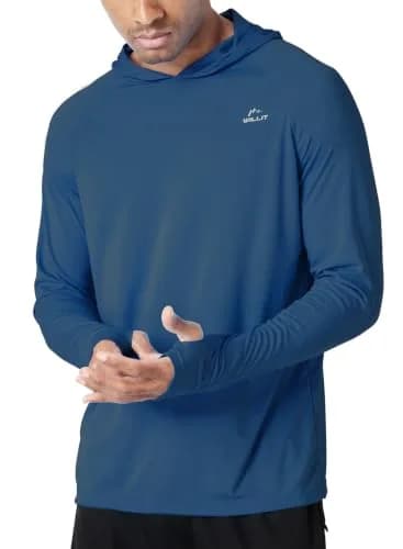 Willit Men's UPF 50+ Sun Hoodie Shirt Long Sleeve Ocean Blue L thumbnail 1