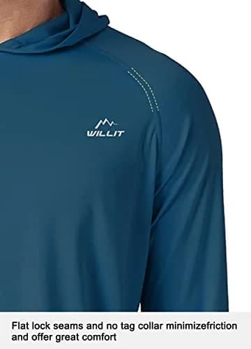 Willit Men's UPF 50+ Sun Hoodie Shirt Long Sleeve Ocean Blue L thumbnail 3