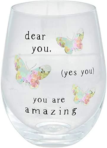 Pavilion Gift Company Dear You (Yes You) You Are Amazing Rainbow Butterfly 266ml (8 Oz) Stemless Wine Glass | Gift for Friends thumbnail 2