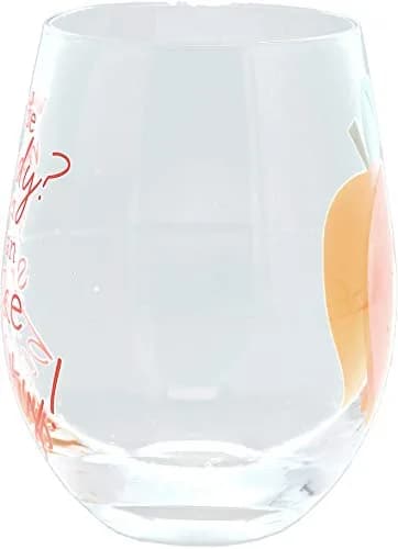 Pavilion Gift Company Why Be Moody? When You Can Shake Your Booty! Stemless Wine Glass 266ml (8.5 fl oz) | Fun Peach Patterned Drinkware thumbnail 4