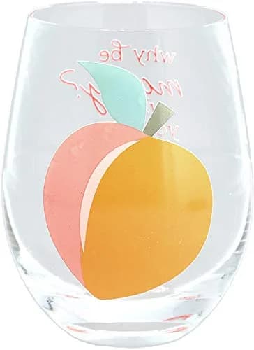 Pavilion Gift Company Why Be Moody? When You Can Shake Your Booty! Stemless Wine Glass 266ml (8.5 fl oz) | Fun Peach Patterned Drinkware thumbnail 5