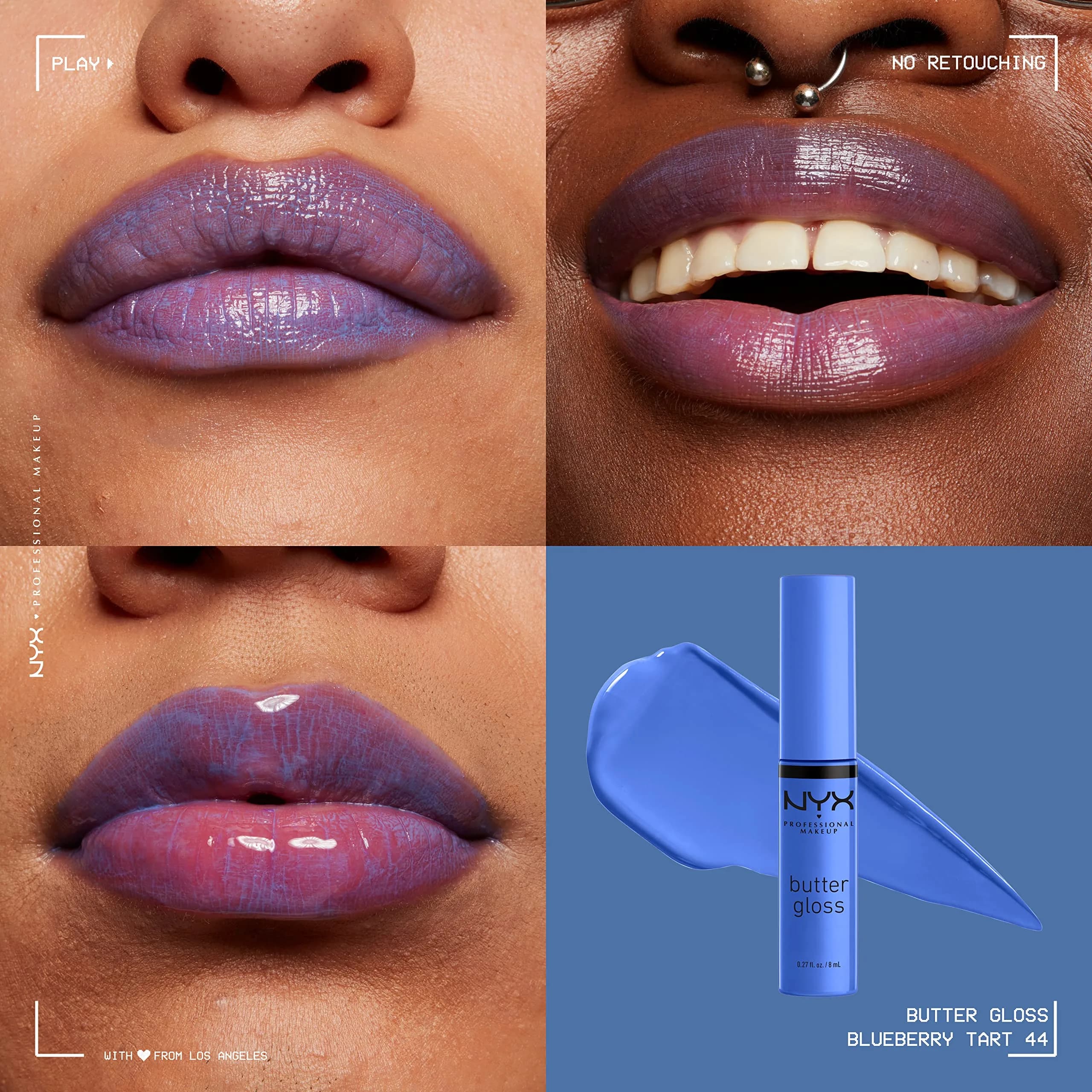 NYX PROFESSIONAL MAKEUP Butter Gloss Lip Gloss - Blueberry Tart (Periwinkle Blue) 7.9ml (0.27 Fl Oz) | Non-Sticky & Buildable Color - view 3