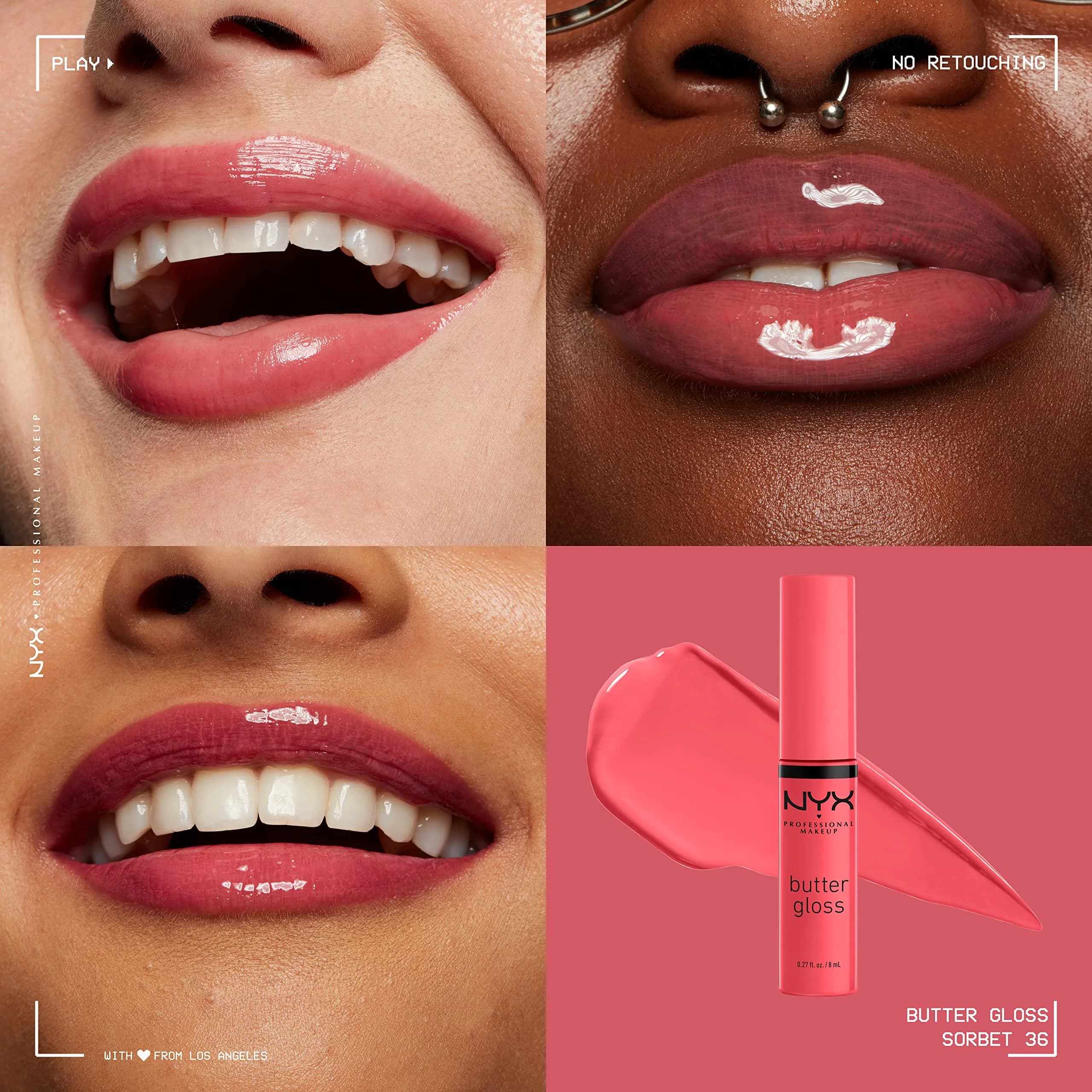 NYX PROFESSIONAL MAKEUP Butter Gloss Lip Gloss - Sorbet (Vibrant Coral) 8ml (0.27 Fl Oz) | Sheer to Medium Coverage - view 3
