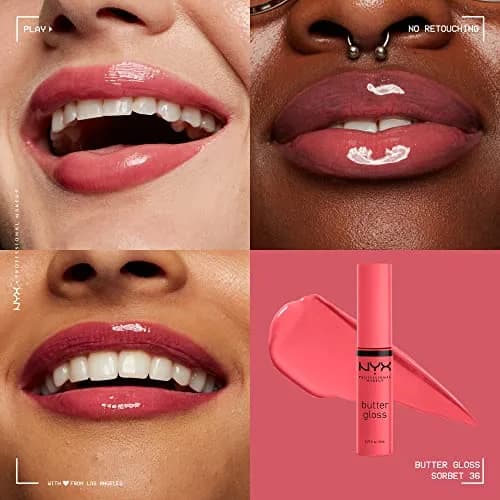 NYX PROFESSIONAL MAKEUP Butter Gloss Lip Gloss - Sorbet (Vibrant Coral) 8ml (0.27 Fl Oz) | Sheer to Medium Coverage thumbnail 3