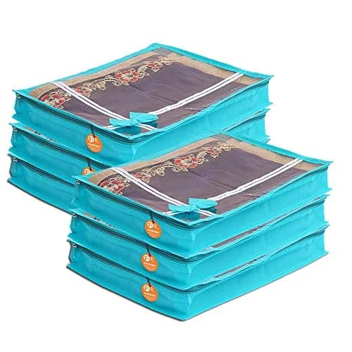 KANUSHI Set Of 6 Flower Design Transparent Saree Covers 39.37cm (15.5in) | Protects Sarees From Dust & Moisture thumbnail 1