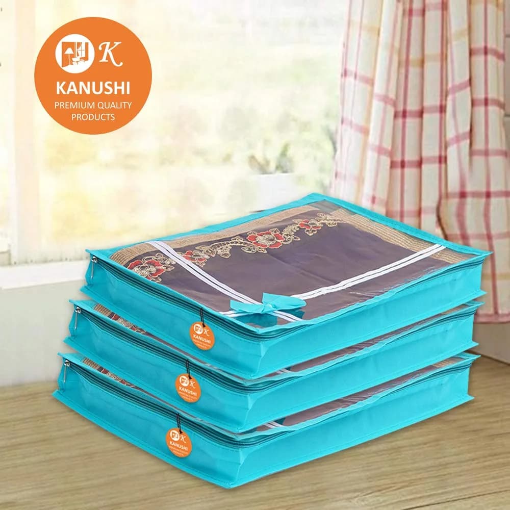 KANUSHI Set Of 6 Flower Design Transparent Saree Covers 39.37cm (15.5in) | Protects Sarees From Dust & Moisture - view 2