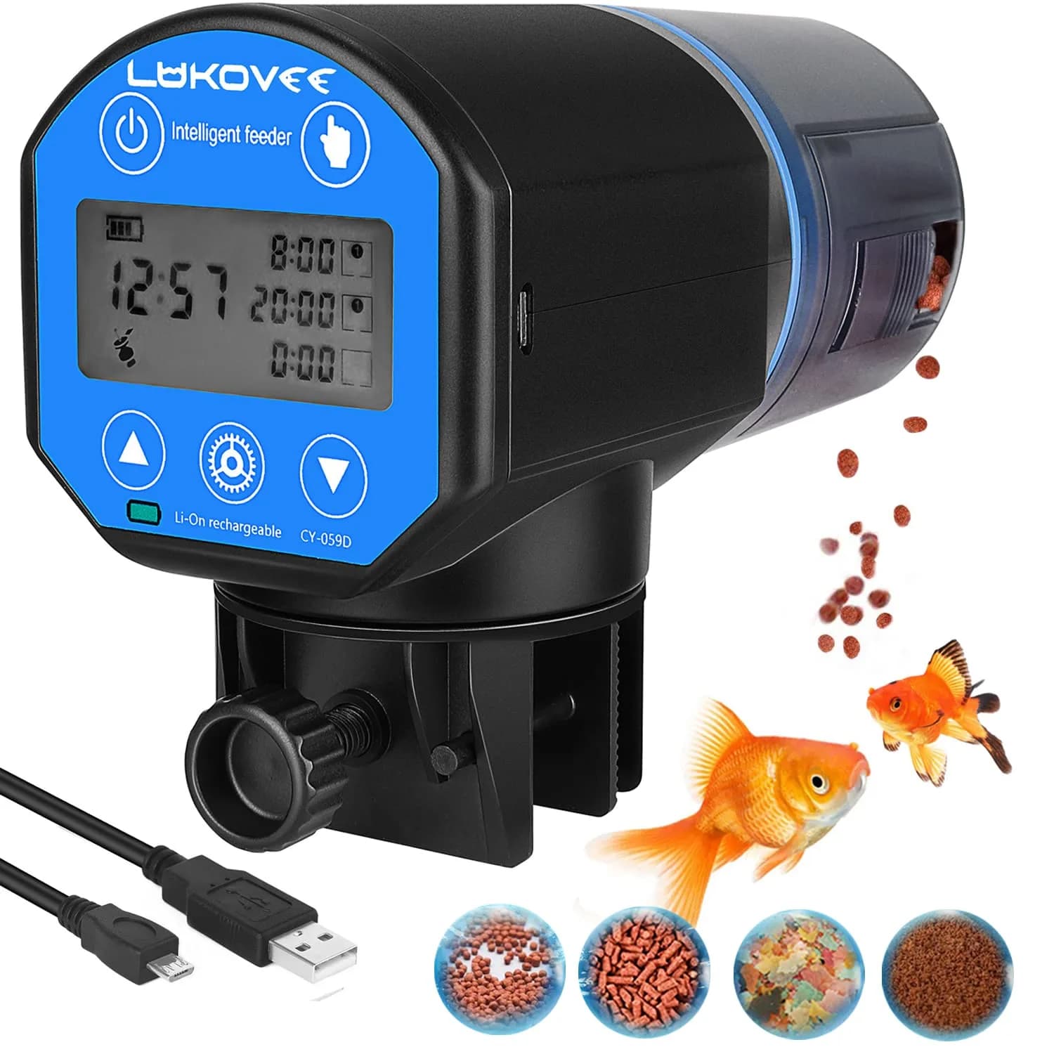 Lukovee Automatic Fish Feeder 200ML | Digital Timer, USB Rechargeable, Easy Setup for Fish & Turtles