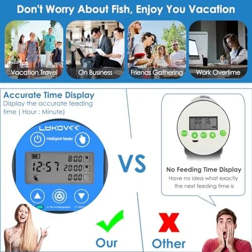 Lukovee Automatic Fish Feeder 200ML | Digital Timer, USB Rechargeable, Easy Setup for Fish & Turtles thumbnail 2