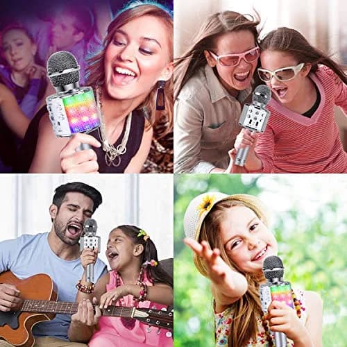 BlueFire 4-in-1 Karaoke Wireless Microphone with LED Lights, Portable Microphone for Kids, Girls, Boys & Adults (Silver) | Rechargeable Bluetooth Speaker & Recorder thumbnail 2
